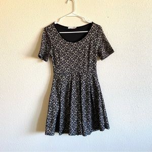 LUSH Beige and Black Floral Skater Dress Size M